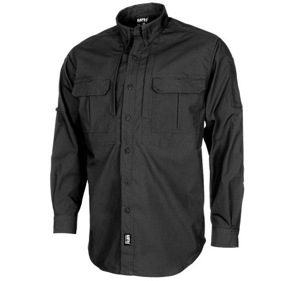 MFH Chemise à manches longues en coton Ripstop Attack Enduit de téflon - Noir