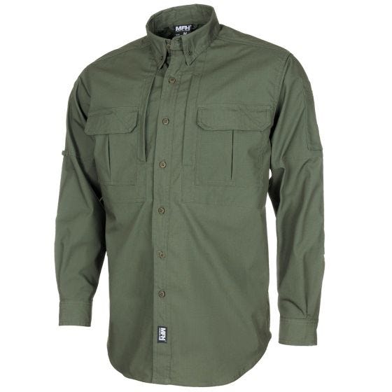 MFH Chemise à manches longues en coton Ripstop Attack Enduit de téflon - OD Green