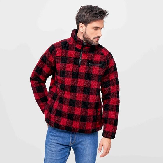 Brandit Veste Teddyfleece Troyer - Rouge/Noir