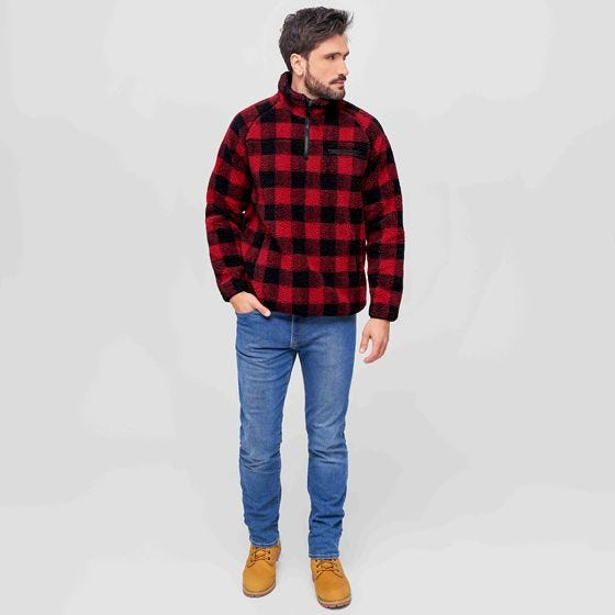Brandit Veste Teddyfleece Troyer - Rouge/Noir