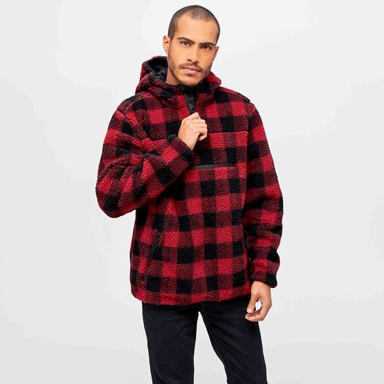 Brandit Pull Teddyfleece Worker - Rouge/Noir