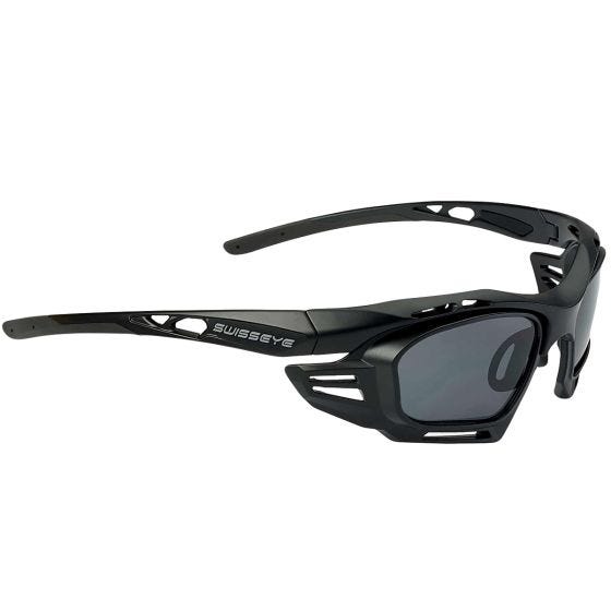 Swiss Eye Lunettes de soleil M-Cover 6C - Inserts Noir/Fumé, Verres Orange de Rechange / Monture Noir Mat/Noir