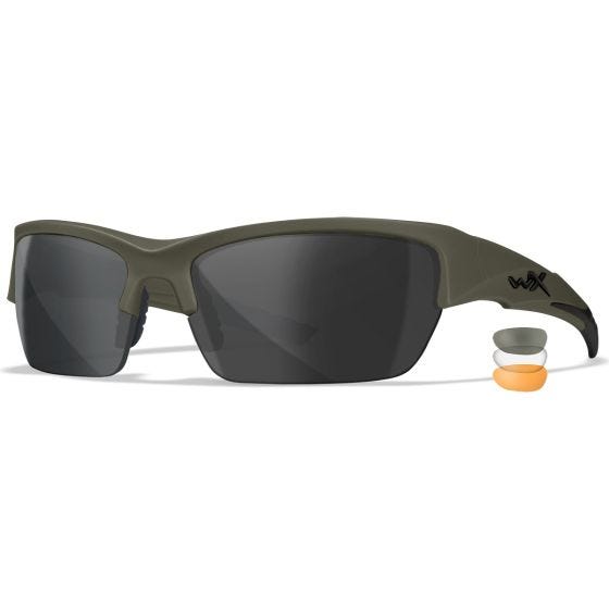 Wiley X WX Lunettes Valor 2.5 - avec verres couleur gris + transparents + orangés / et monture OD vert