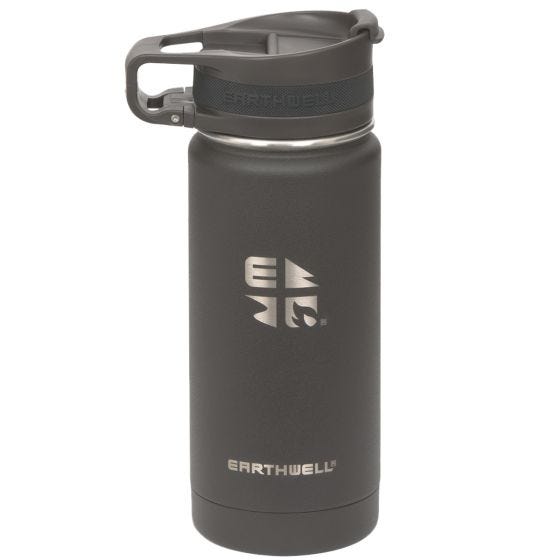 Earthwell Bouteille isotherme Roaster avec isolation sous vide et bouchon pour boire 473 ml Volcanic Black