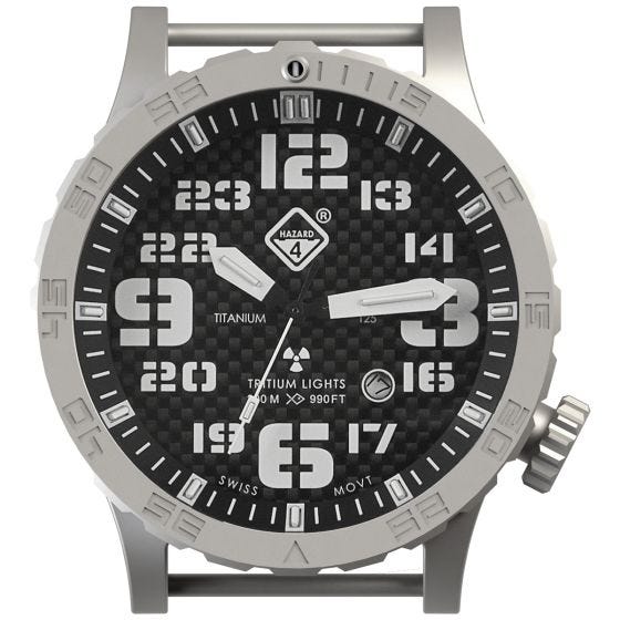 Hazard 4 Montre de plongée Heavy Water Diver en titanium/tritium avec aiguille en carbone bleu/rouge