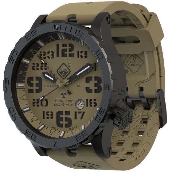 Hazard 4 Montre de plongée Heavy Water Diver Blacktie avec aiguille GMT Arid Brown en titanium/tritium vert/jaune