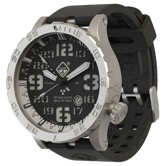 Hazard 4 Montre de plongée Heavy Water Diver Blacktie avec aiguille GMT blanche en titanium/tritium vert/jaune
