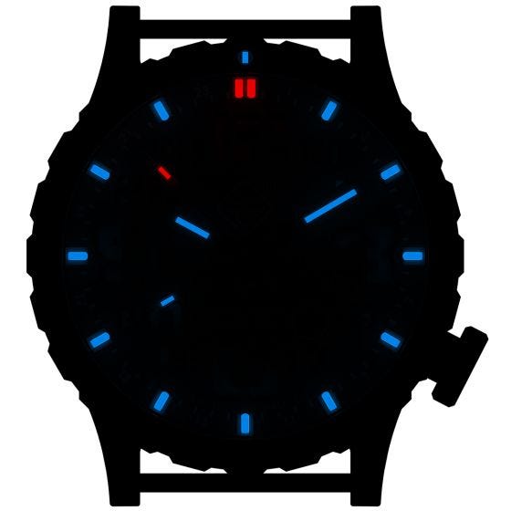 Hazard 4 Montre de plongée Heavy Water Diver Nightwatch avec aiguille GMT blanche en titanium/tritium bleu/rouge