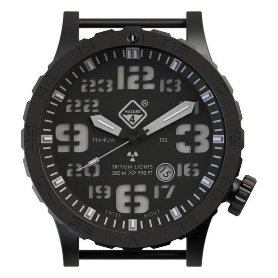 Hazard 4 Montre de plongée Heavy Water Diver Nightwatch en titanium/tritium vert/jaune