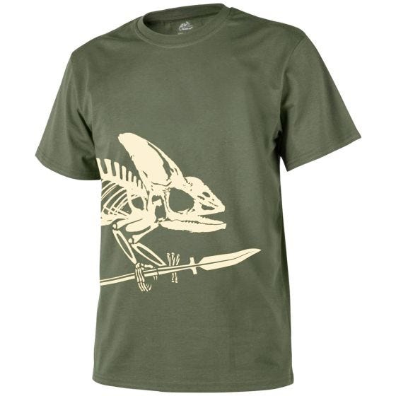 Helikon T-shirt à motif squelette caméléon devant et derrière Olive Green