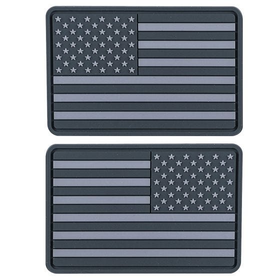 Helikon Lot de 2 petits écussons en PVC avec drapeau des États-Unis (couleurs discrètes) gris