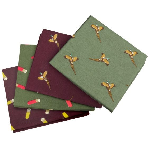 Jack Pyke Lot de 4 mouchoirs de poche à motifs faisans Wine/vert
