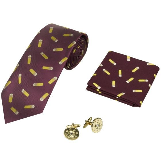 Jack Pyke Lot cravate, mouchoir et boutons de manchettes à motifs cartouches Wine