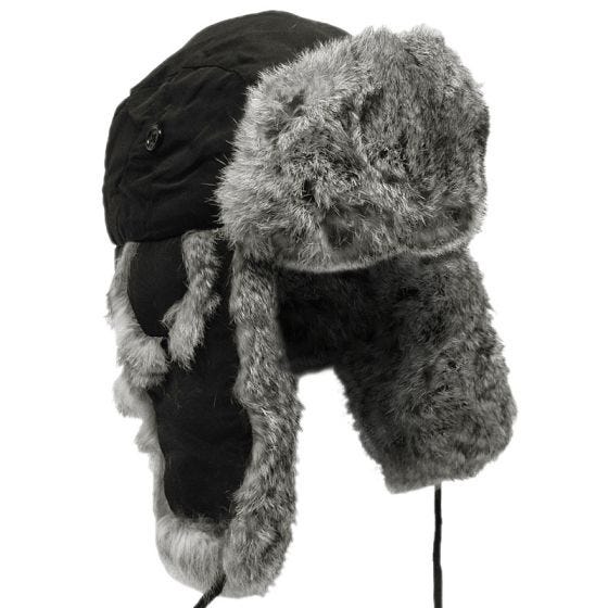 MFH Chapka noire avec fourrure de lapin grise