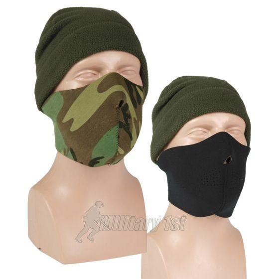 Mil-Tec Demi-masque réversible en néoprène noir/Woodland