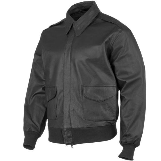 Mil-Tec Blouson en cuir style aviateur A-2 noir