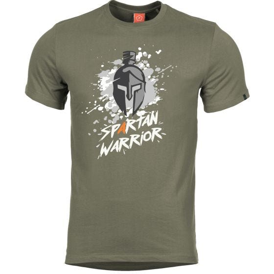 Pentagon T-shirt Ageron Spartan Warrior motif guerrier spartiate vert olive