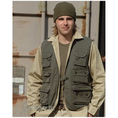Mil-Tec Gilet de pêche moleskine vert olive